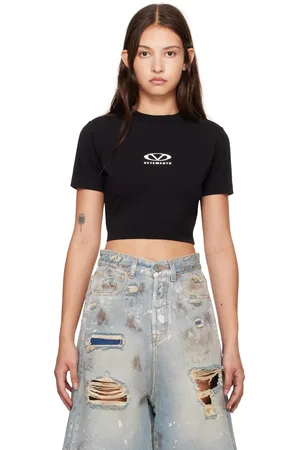 Vetements T-shirt ajusté et écourté noir à logo ovale
