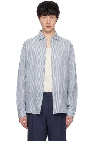 Sunspel Chemise blanc et bleu marine en lin
