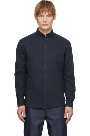 Sunspel Chemise bleu marine en flanelle à boutons