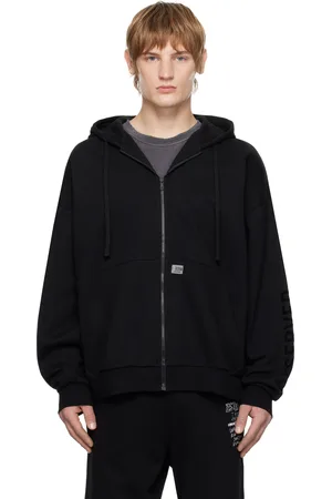 Izzue Pull à capuche noir à glissière et à panneau matelassé