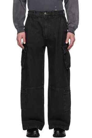 Izzue Pantalon cargo noir en denim à effet délavé
