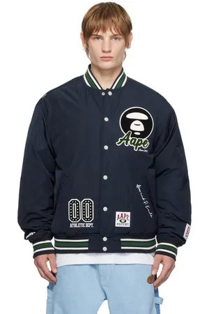 A Bathing Ape Blouson aviateur de style teddy bleu marine à logos Moonface