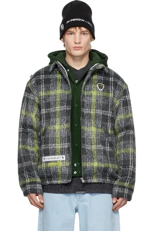 A Bathing Ape Blouson gris et vert à carreaux, à capuche et à logo Moonface
