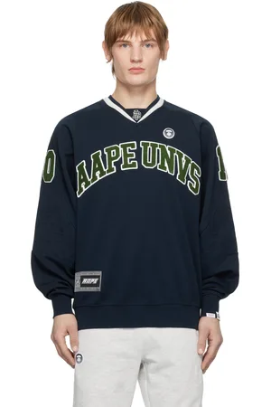 A Bathing Ape Pull molletonné bleu marine à écussons à logo