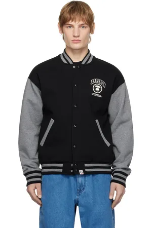 A Bathing Ape Blouson de baseball noir et gris à logos AAPE Now et Moonface