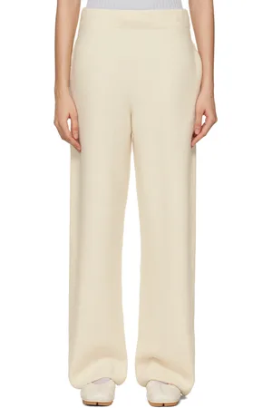 Issey Miyake Pantalon de détente blanc cassé en tricot de coton et alpaga