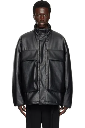 N. HOOLYWOOD Blouson noir en cuir synthétique à col droit
