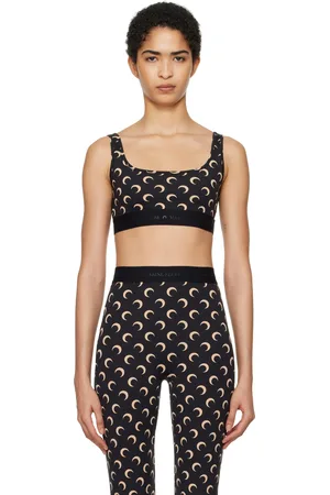 Marine Serre Soutien-gorge de sport noir et beige en jersey à motif à logos