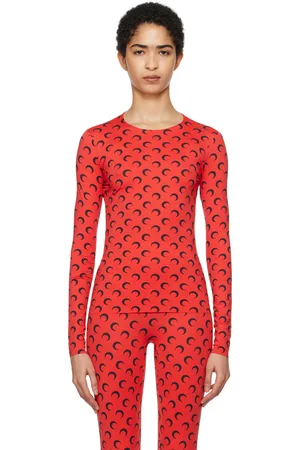 Marine Serre T-shirt rouge en nylon recyclé à col ras du cou et à motif à logos