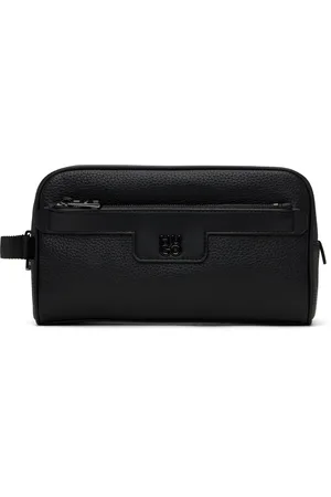 HUGO BOSS Trousse de toilette noire en cuir synthétique grainé à ferrure à logo étagé