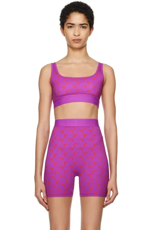 Marine Serre Soutien-gorge de sport mauve et rouge à motif à logos exclusif à SSENSE