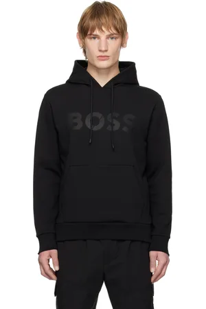 HUGO BOSS Pull à capuche noir à logo contrecollé