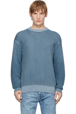 HUGO BOSS Pull bleu en tricot câblé