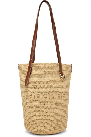 Paco rabanne Cabas beige en raphia à logo