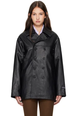 HOMMEGIRLS Blouson de style caban noir en cuir