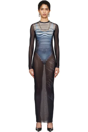 Jean Paul Gaultier Robe longue bleu marine à imprimé Le mâle