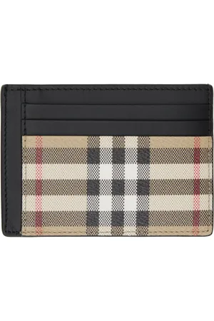 Burberry Porte-carte beige à carreaux et à pince à billets
