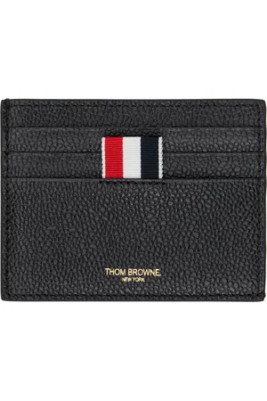 Thom Browne Porte-carte beige et noir en canevas à étiquette tricolore