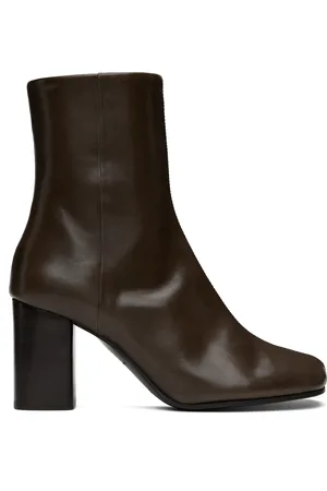 LEMAIRE Bottines à talon bottier brunes à bout anatomique