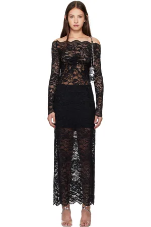 Paco rabanne Robe longue noire en dentelle