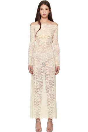 Paco rabanne Robe longue beige en dentelle