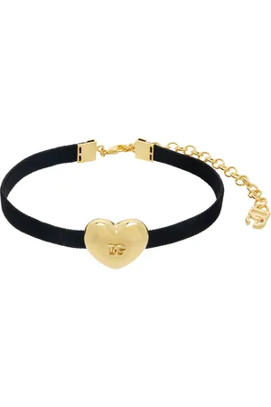 Dolce & Gabbana Ras-du-cou noir et doré en ruban de velours à pendentif de cœur à logo DG