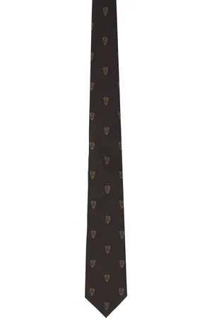 Burberry Cravate brune en soie à motif de boucliers à logo