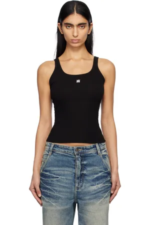 AMIRI Débardeur noir en jersey côtelé à monogramme - Core