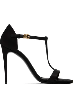 Dolce & Gabbana Sandales à talon aiguille noires en satin à bride en T