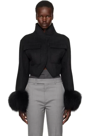 Givenchy Blouson ajusté gris en laine à garnitures en peau retournée
