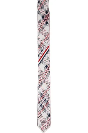 Thom Browne Cravate blanche en soie à motif madras en tricot jacquard