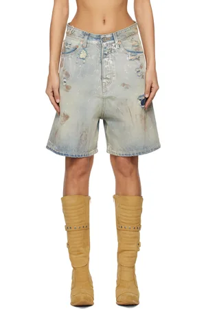 Vetements Short bleu en denim à effet usé