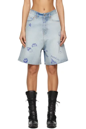 Vetements Short bleu en denim à images gribouillées