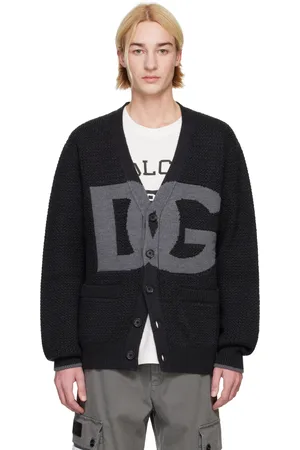 Dolce & Gabbana Cardigan gris tricoté à la main en laine