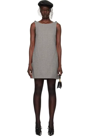 Dolce & Gabbana Robe courte sans manches noir et blanc en laine à motif pied-de-poule