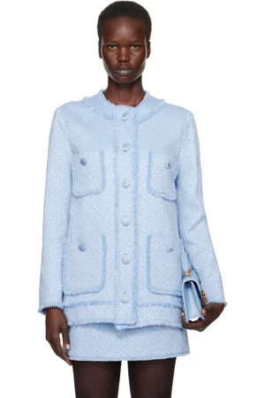 Dolce & Gabbana Blouson bleu en tweed Rachel à simple boutonnage