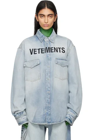Vetements Chemise bleue en denim à logo brodé