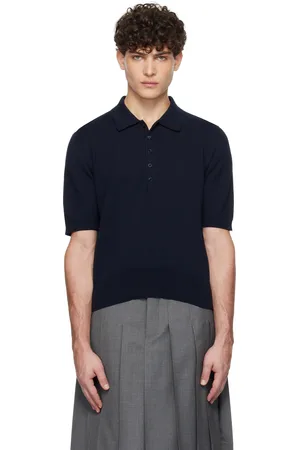 Thom Browne Polo décontracté bleu marine en coton à quatre rayures