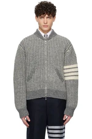 Thom Browne Blouson aviateur gris en laine irlandaise à quatre rayures
