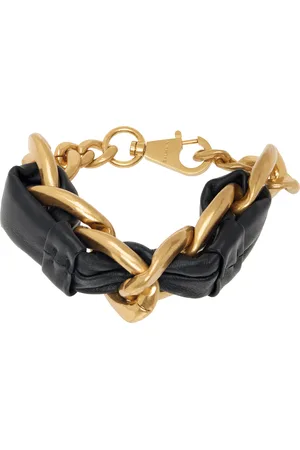 Balmain Bracelet doré et noir en chaine et en cuir souple - 1945