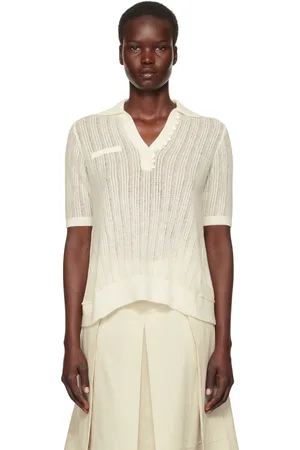3.1 Phillip Lim Polo à manches courtes blanc cassé en tricot à mailles ouvertes