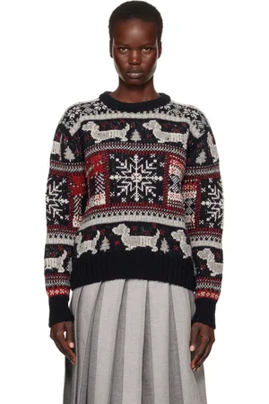 Thom Browne Pull multicolore en mohair à col ras du cou et à motif des fêtes à logos Hector
