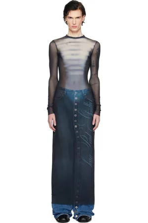 Jean Paul Gaultier Robe longue bleu marine à imprimé Le mâle