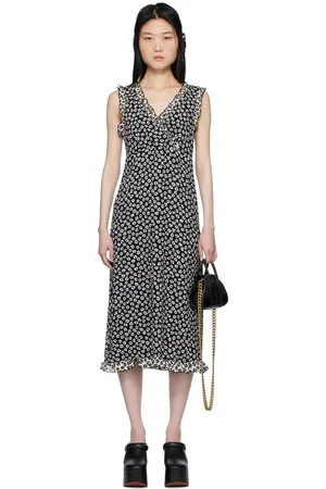 Anna Sui Robe midi noire à motif de marguerites