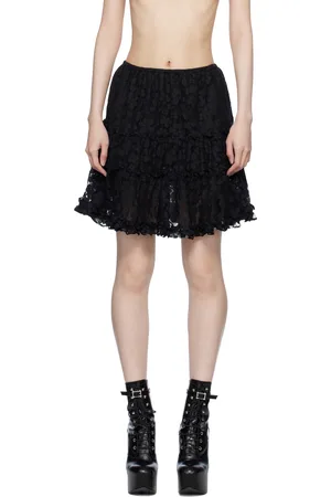 Anna Sui Minijupe étagée Shadow Blossom noire
