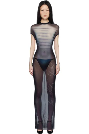 Jean Paul Gaultier Robe longue bleu marine à dos ouvert et à imprimé Le mâle