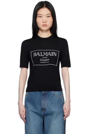 Balmain T-shirt noir en tricot à logo