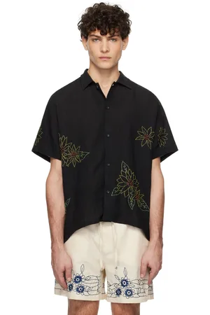 HARAGO Chemise noire à images de tournesol brodées