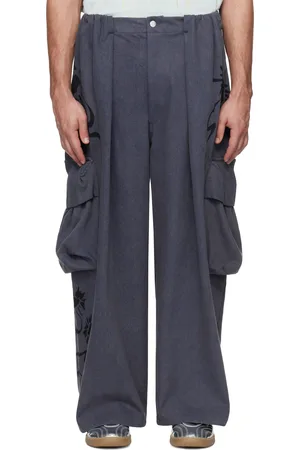 Collina Strada Pantalon cargo bleu en denim à plis