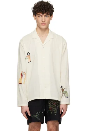 HARAGO Chemise blanc cassé à broderies Kantha